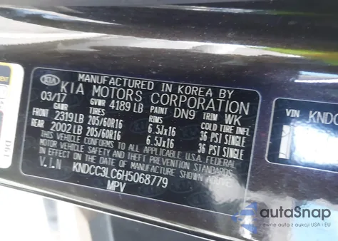 2017 Kia Niro Ex z USA, uszkodzony, nr VIN KNDCC3LC6H5068779